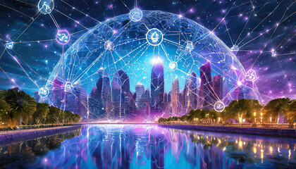 Obraz premium Communication technology , smart connection IOT and people network technology concept. People using connective device to connect to the secured internet network and cloud computing server vexel