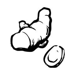 生姜の和風ベクターイラスト（白黒）。