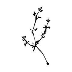 タイムの和風ベクターイラスト（白黒）。