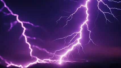 Zelfklevend Fotobehang lightning in the night sky A lightning bolt with a fractal shape and a blue and purple color scheme  © Jared