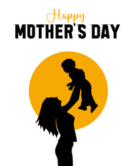 Happy Mothers Day event poster with mother and child vector illustration.
