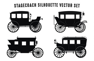 Fototapeta na wymiar Stagecoach silhouettes vector Set, Vintage Stage coach Silhouette bundle