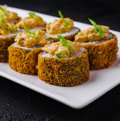 Tempura Maki Sushi on white plate
