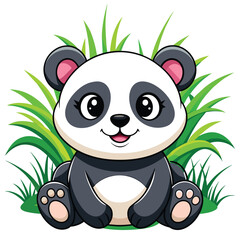 Vector of cute baby panda cartoon sitting in grass vector illustration