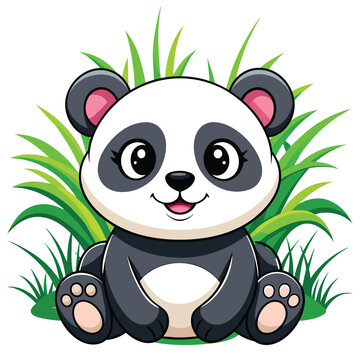 Vector of cute baby panda cartoon sitting in grass vector illustration