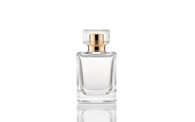 A bottle of perfume sits elegantly showcasing its design and fragrance. Isolated on a Transparent Background PNG.