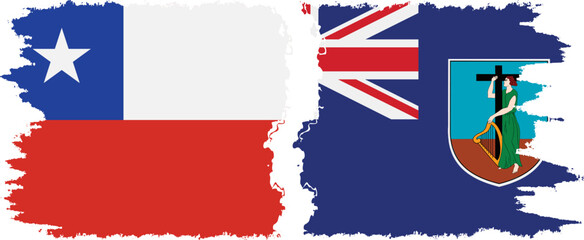 Montserrat and Chile grunge flags connection vector