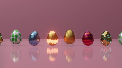 Colorful Easter eggs free moving on pink background, Happy easter egg day concept. Easter Holiday, egg hunting concept. Video motion graphic 4k animation. Copy space. 3d graphics animation - Powered by Adobe