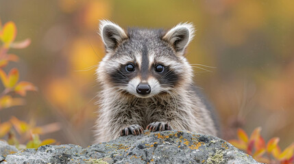 Fototapeta premium close up wildlife photography, authentic photo of a cute raccoon in natural habitat, taken with telephoto lenses, for relaxing animal wallpaper and more