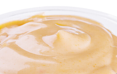 Small pot of garlic mayonnaise close up