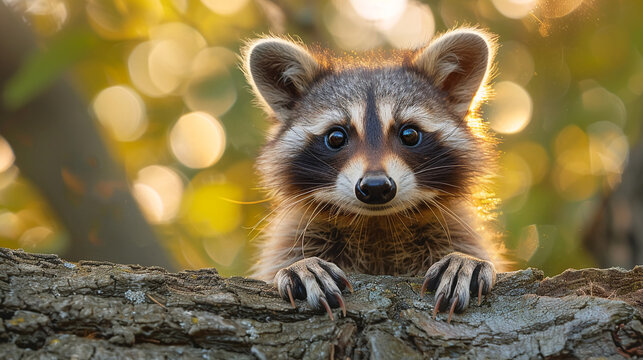 Close Up Wildlife Photography, Authentic Photo Of A Cute Raccoon In Natural Habitat, Taken With Telephoto Lenses, For Relaxing Animal Wallpaper And More