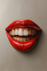 Realistic artwork of red lips and white teeth against a textured background.
