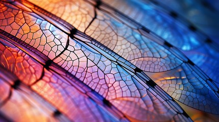Dragonfly wing close up background with zoomed transparent lattice or macro chitin net - obrazy, fototapety, plakaty