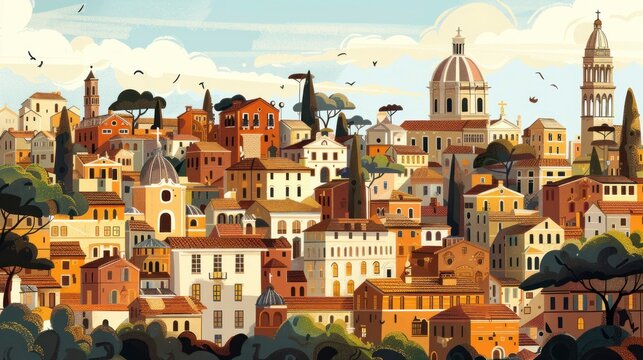 beautiful illustration of the streets of italy