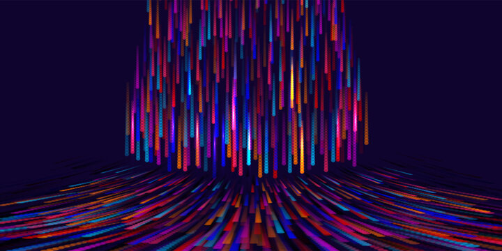 Data flow digital technology vector background graphic design. Artificial intelligence dynamic concept. Big data graph. Quantum space. Dafa flow statistic analysis 3d visuzlization. Information stream