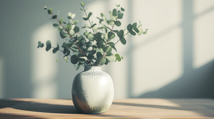 Modern ceramic vase with eucalyptus scandinavian light interior