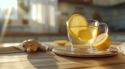 Schilderijen op glas Lemon tea healthy hot drink cup of tea © Creation