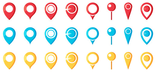 Map pin, location pointers, vector set - obrazy, fototapety, plakaty