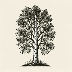illustration of birch tree in vintage style ,ai generate