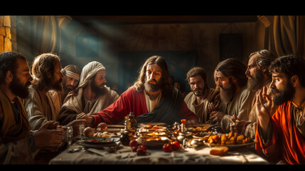 Last Supper biblical story Jesus with disciples at dinner