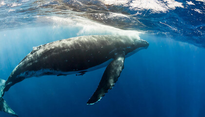 Fototapeta premium Humpback whale swimming Underwater, Tonga, South Pacific