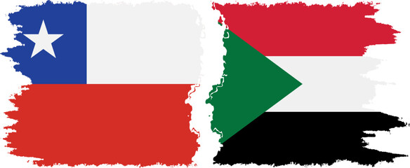 Sudan and Chile grunge flags connection vector