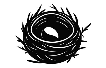 Bird Nest Silhouette black and white vector isolated on a white background - obrazy, fototapety, plakaty
