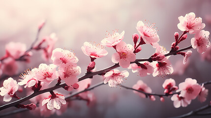 Obraz premium Cherry blossoms in full bloom create a soft and dreamy atmosphere