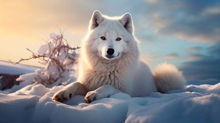 three white dogs sitting in the snow