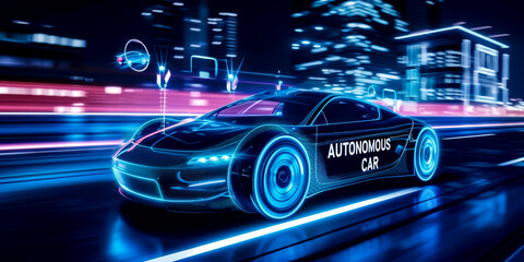 "AUTONOMOUS CAR" written, TECHNOLOGY transport concept