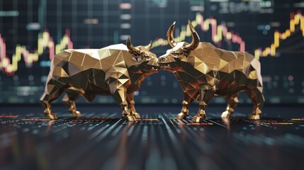 Stock Exchange Trading Bull Market digital gold and financial charts