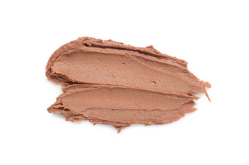 Smear of tasty nut butter isolated on white, top view