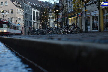  Evening Street View in Freiburg, Germany with Bicycles and Tram - 740066158