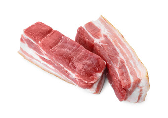 Pieces of raw pork belly isolated on white