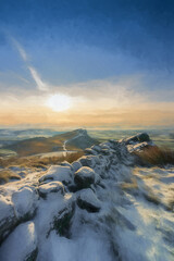 Obraz premium The Roaches.&nbsp;A digital oil painting of a winter landscape in the Peak District National Park, UK.
