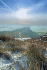 The Roaches. A digital oil painting of a winter landscape in the Peak District National Park, UK.