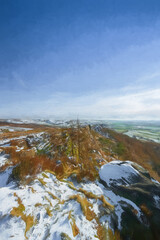 The Roaches. A digital oil painting of a winter landscape in the Peak District National Park, UK.