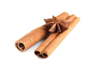 Cinnamon sticks and anise star isolated on white