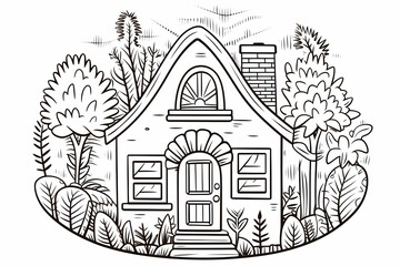 Fototapeta premium printable picture, coloring book with cozy buildings