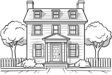 printable picture, coloring book with cozy buildings
