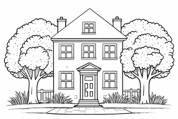 printable picture, coloring book with cozy buildings