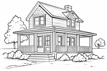 printable picture, coloring book with cozy buildings