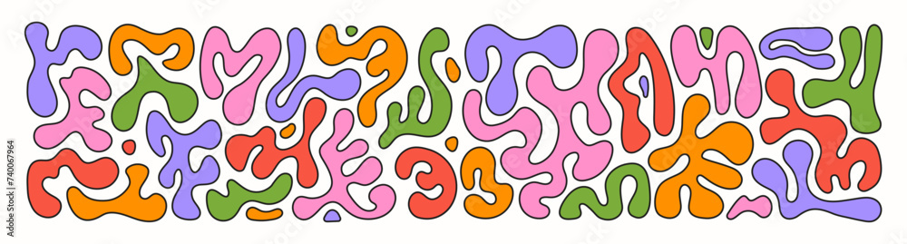 Poster abstract set liquid organic shapes. colorful wavy bubbles and drops in trendy y2k style. vector illu