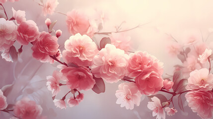Naklejka na ściany i meble Beautiful pink spring cherry blossoms