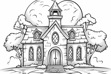 Naklejka premium printable picture, coloring book with cozy buildings