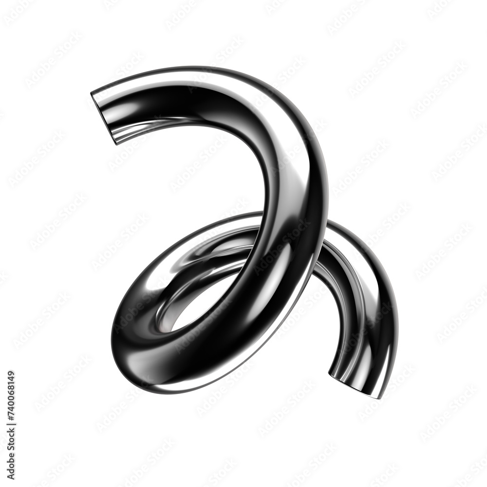 Poster chrome metal coiled spring shape isolated. futuristic metallic spiral element background