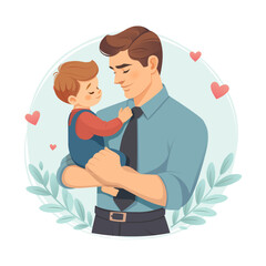 Father holding child, baby boy. Vector cartoon style illustration. Father's day concept.