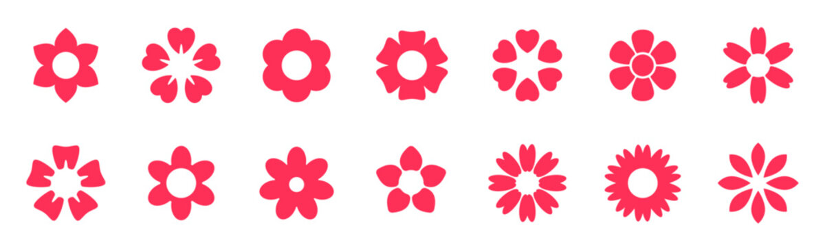 Set of red flower icon illustration. Spring elements