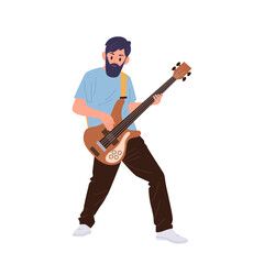 Male bass guitarist rock band cartoon character playing electric guitar musical instrument