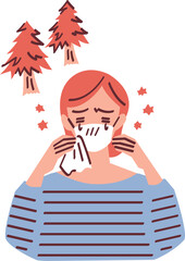 花粉症がつらいマスクをつけている女性のイラスト